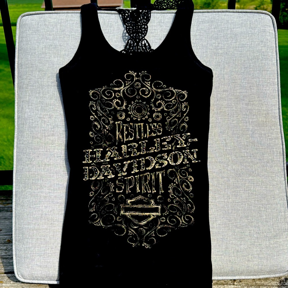 Harley-Davidson Women's Black tank top with crochet back